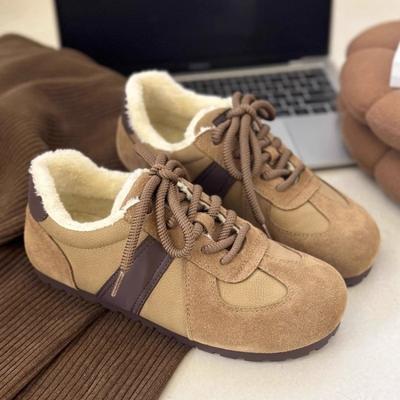 AJGS женские мягкие кожаные туфли плюс бархат теплые повседневные спортивные туфли версия новые шнурованные нескользящие плоские спортивные ботинки для бега