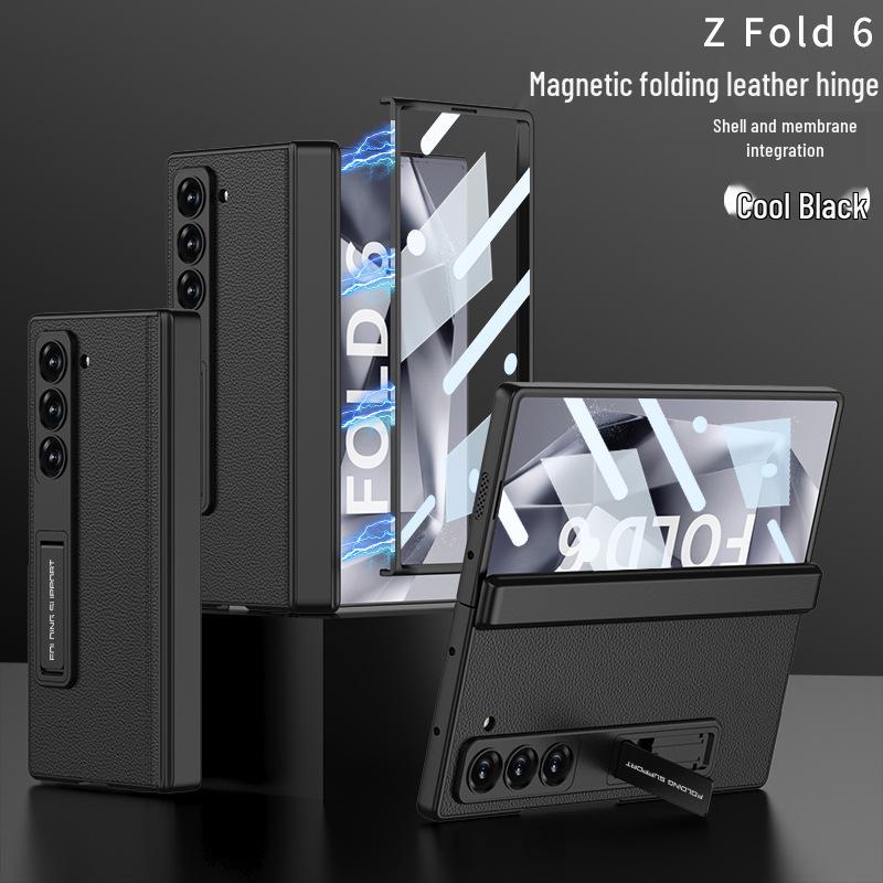 Чехол для Samsung Z Fold6: Гладкая кожа, Магнитная петля, Встроенная защитная пленка для экрана, Креативный трансграничный дизайн