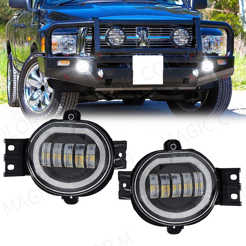 LED Fog Lights for Dodge Ram 1500 2002-2008 2500/3500 2003-2009 Durango Truck 2004-2006 with Angel Eye Fog Lamp Waterproof 12V