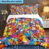 Colorful Sesame Muppets Together 3PCS Bedding set,Ideal for 1pc Duvet Cover And 2pcs Pillowcases Perfect for Fan gift,Ideal for Bedroom, Dormitory