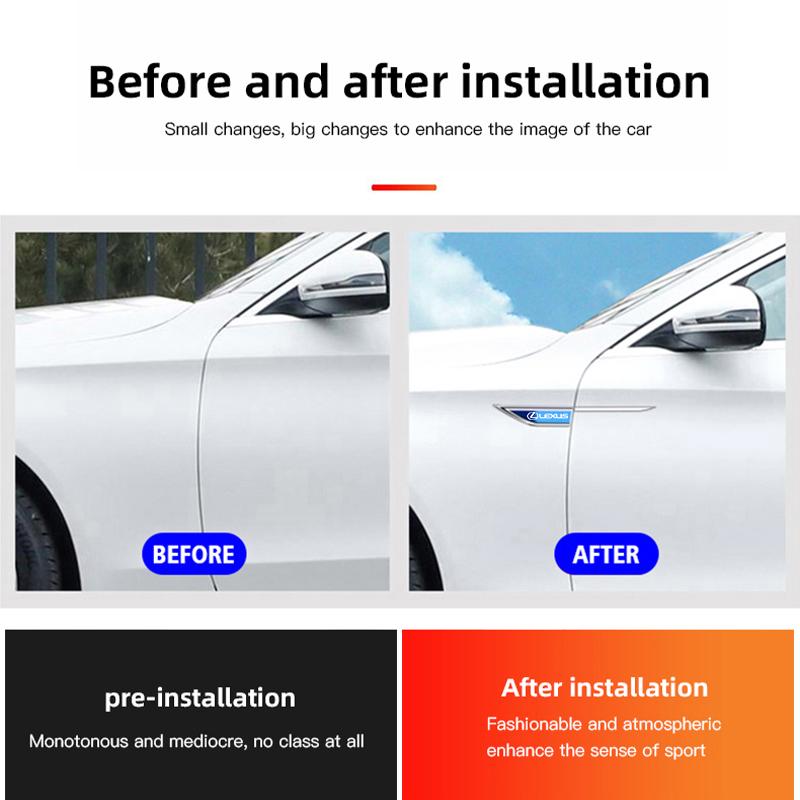 XBE2 Car Body Protective Metal Sticker Car Fender Side Blade Badge For Lexus GS IS LS500h ES260 ES300h RX350h NX260 UX260 LM RZ450e