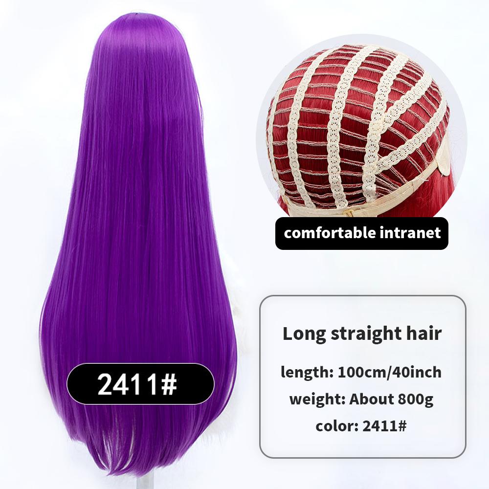 Длинный синтетический парик аниме для косплея 100 см с челкой, светлые, синие, красные, розовые, фиолетовые волосы для вечеринки