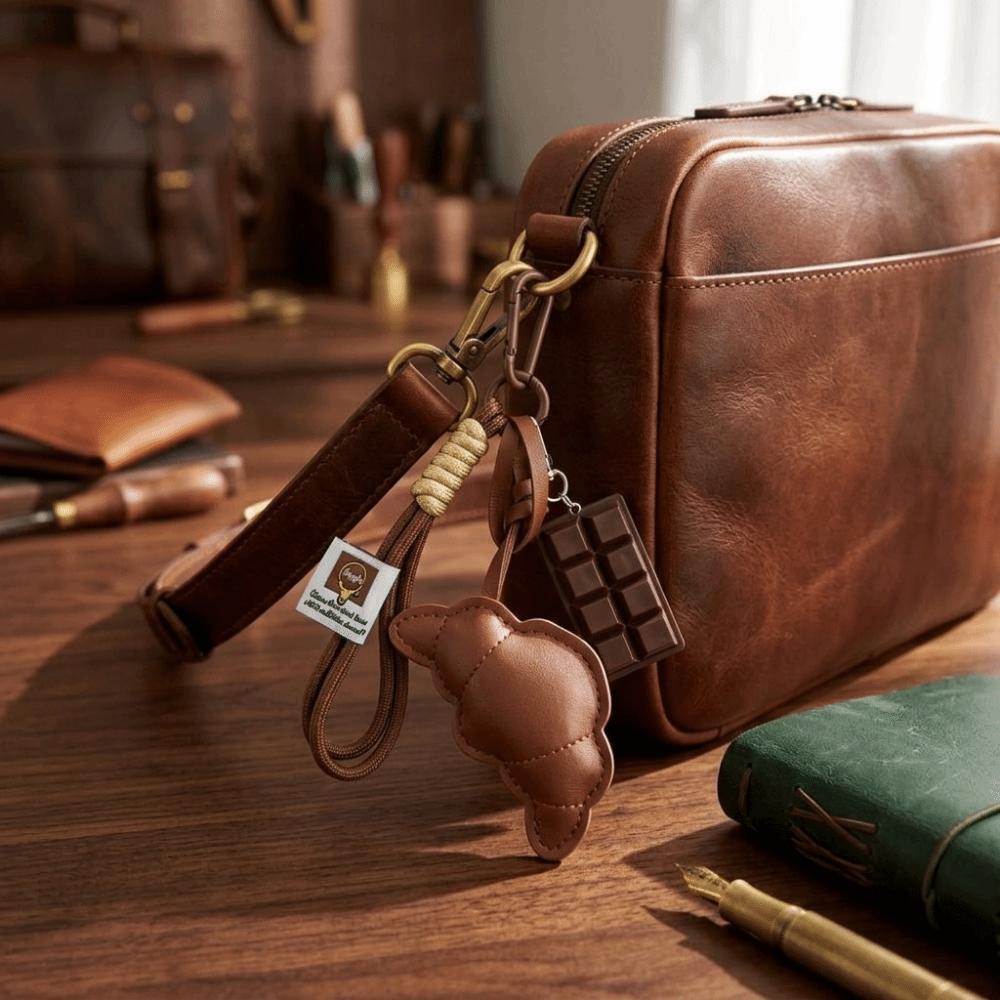 Faux-Leather Bag Charm Lightweight Croissant Keychain Minimalist Pendant Handbag Decoration