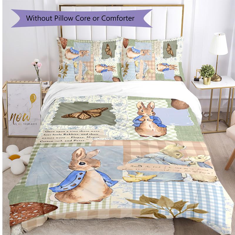 peter rabbit Printed 3PCS Bedding Set Soft Breathable Duvet Cover Pillowcases Set Washable Bedroom Decor Home Gift