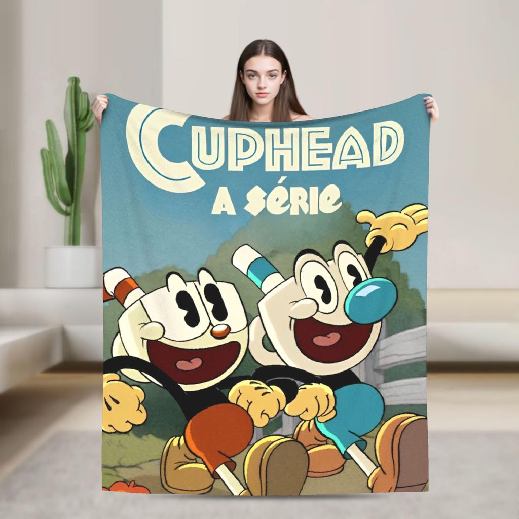 Cuphead cartoon Flannel Blankets Super Warm Throw Blanket for Couch Chair Camping Fashion Bedspread Sofa Bed Cover