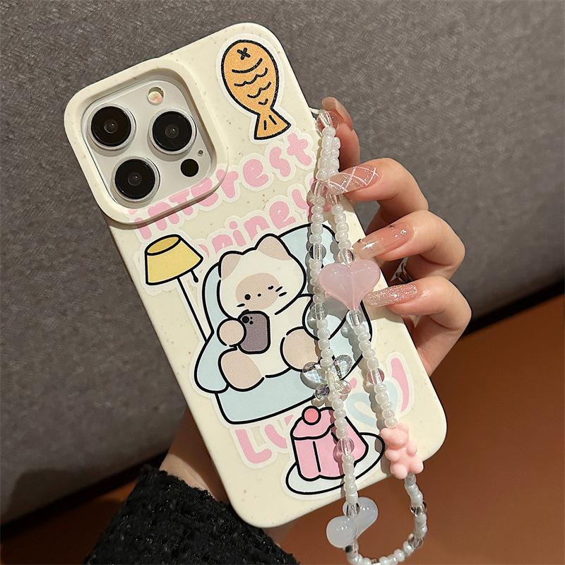 Защитный чехол Zhitai Cartoon Wheat Shell для Apple iPhone 14, 16, 15 Pro Max, 13, 11, 7/8 с браслетом.