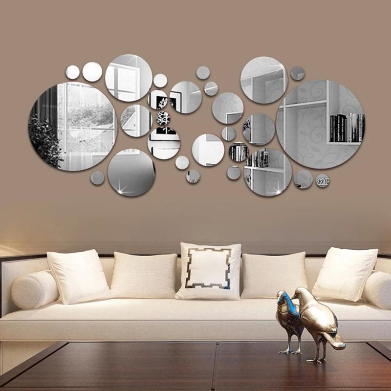 26Pcs 3D Round Mirror Wall Sticker DIY TV Background Bathroom Bedroom Stickers Home Decor