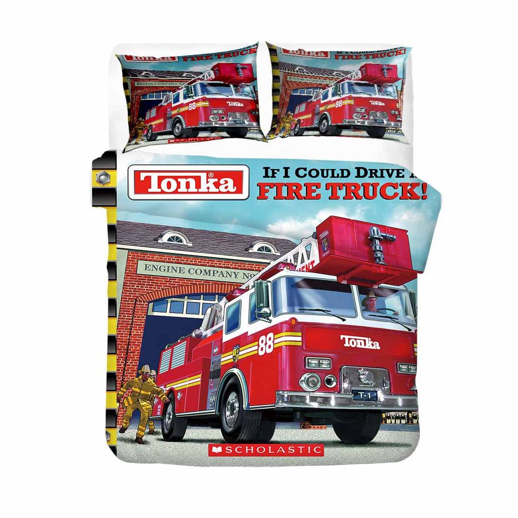Firefighter Truck Duvet Cover King/Queen Size Red Firemen Car Bedding Set For Kids Boys Girls Fire Engine Polyester Quilt Cover