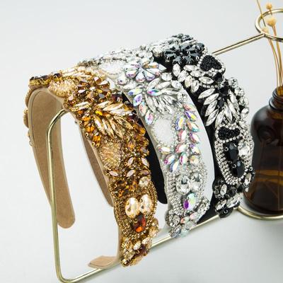 Женская повязка на голову в стиле барокко, винтажная повязка на голову с цветком и кристаллами, тканевые аксессуары для волос с широким краем