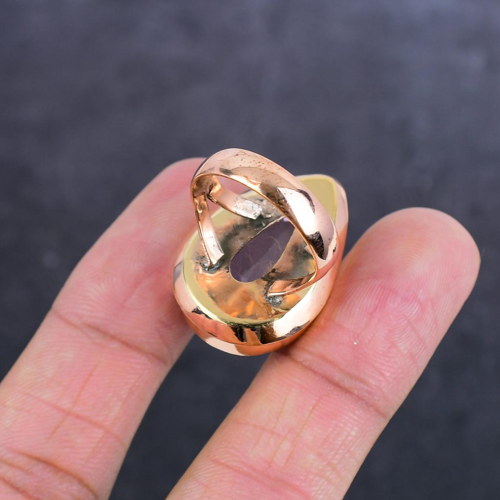 Natural Pink Kunzite Gemstone Handmade Copper Jewelry Ring Size 9 G3f39