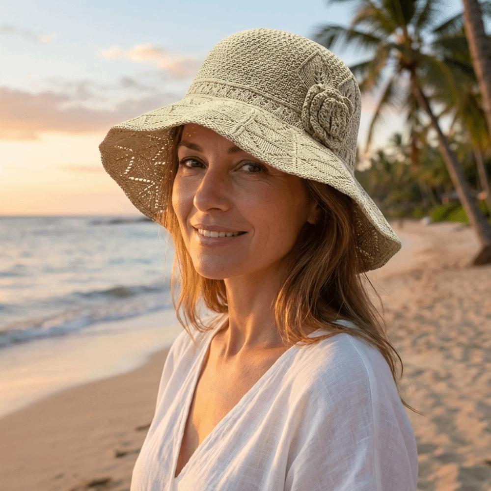 Sweet Knitted Bucket Hat French Style Seaside Beach Cap Fashion Straw Sun Hat Lady