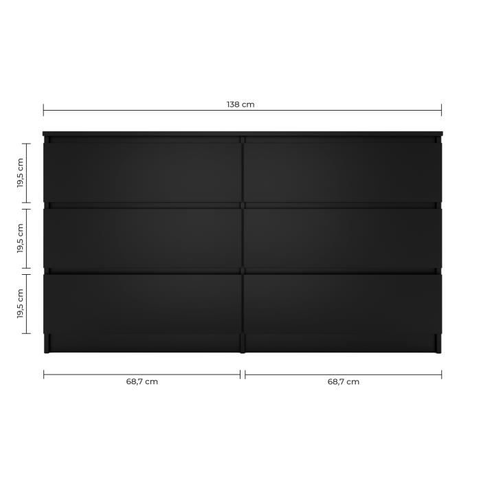 ASTER | Commode chambre/bureau/salon | 138x40x75 cm | 6 tiroirs | Meuble de rangement style moderne | Finition matte