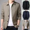 Мужская куртка с лацканами, длинный рукав, застежка-молния, куртка, пальто с карманами, однотонная