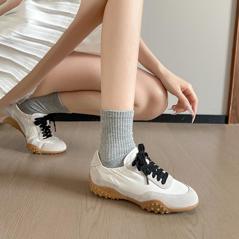 Color Matching Retro Lace-up German Training Shoes Hiking Outdoor Comfortable Soft-soled Single Shoes 2025 Spring New Casual Board Shoes Women