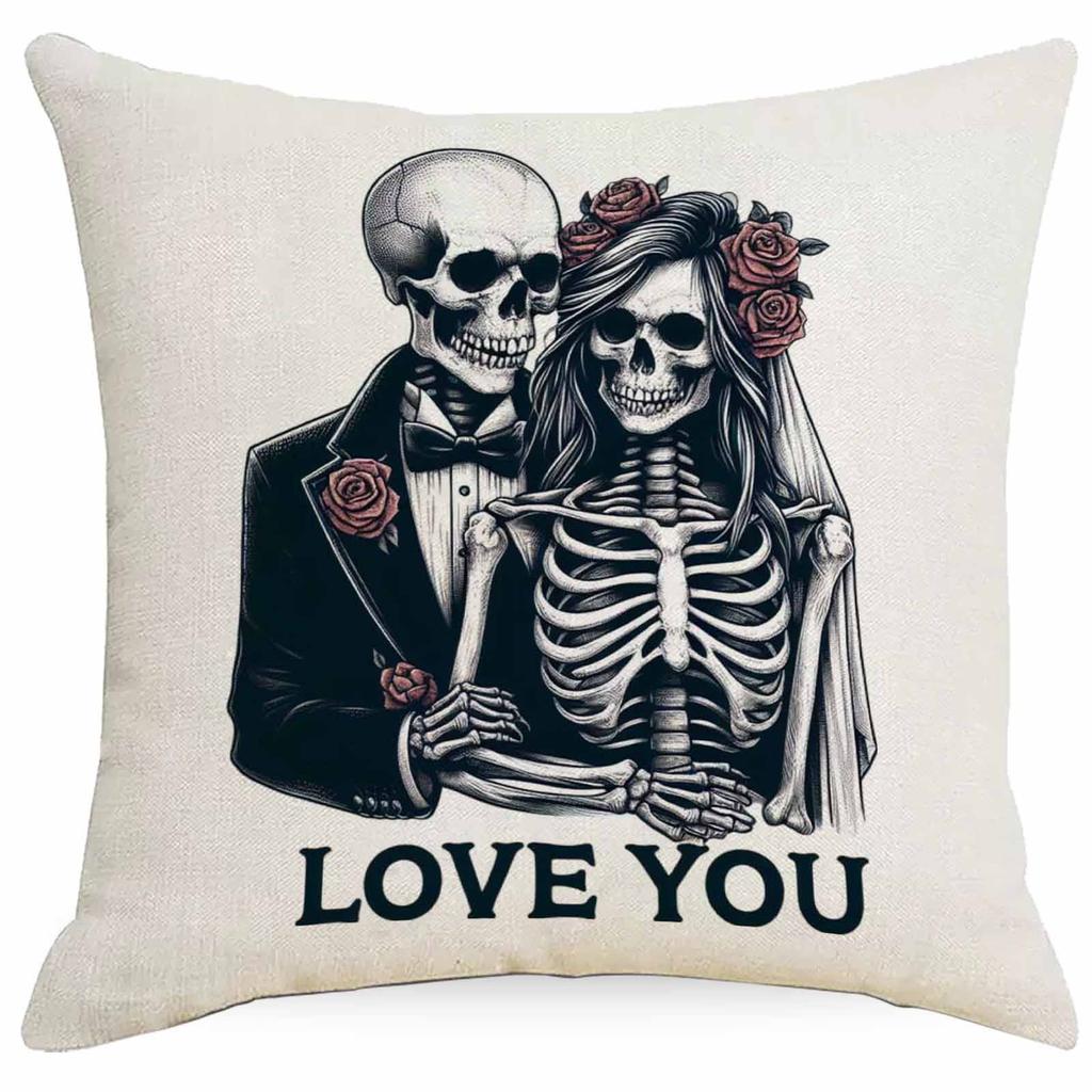 Halloween Couple Skull Print Pillowcase Home Sofa Cushion Pillowcase