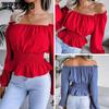 Chiffon Blouse Off-shoulder Long-sleeved Shirt Korean Waist Slimming Load Blouses Short Bottom-up Tshirt Women Puff Sleeve Top