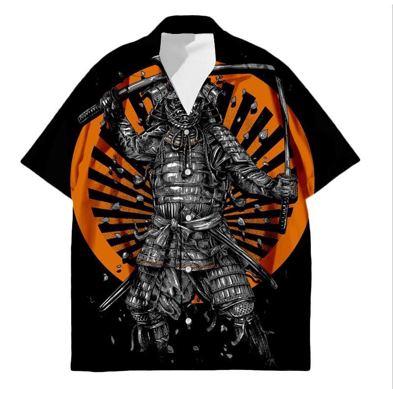 Гавайская Самурайская Культура Мужская Рубашка Японская 3D Печать Татуировка Тессфель Лето 2026 Оверсайз Харадзюку Повседневная Мода