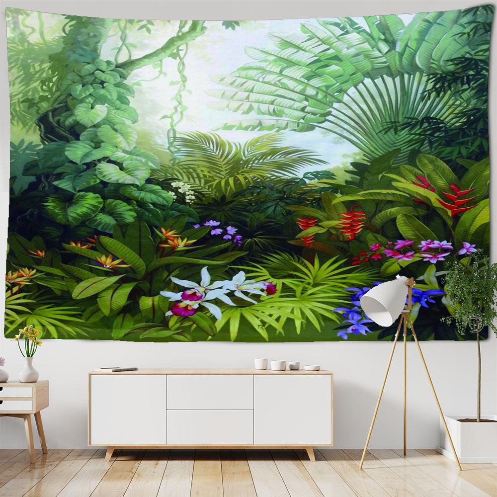 Пальмовый лист Зеленая ботаника Гобелен Листья подорожника Растения тропических лесов Юго-Восточной Азии Настенный гобелен Настенная ткань