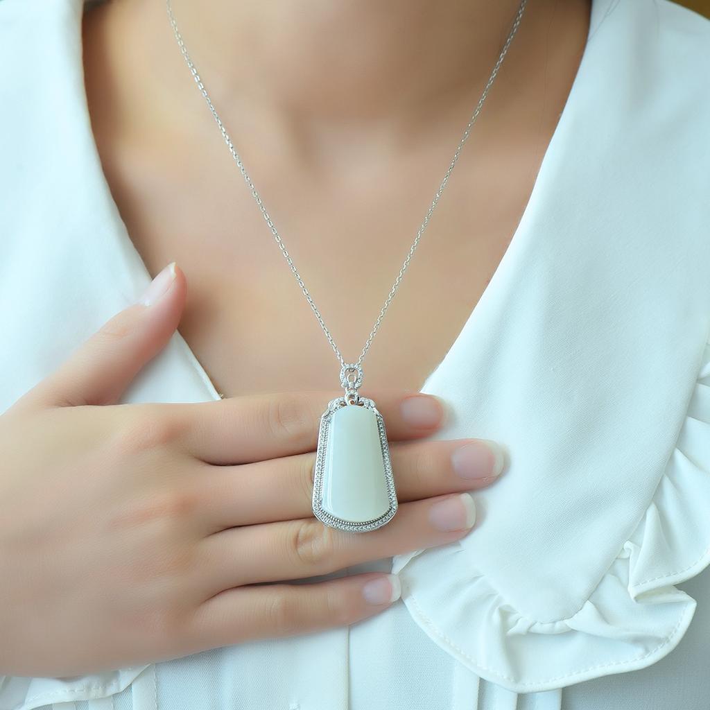 Hotan Jade S925 Silver Pendant Necklace for Women