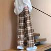 Contrasting Color Personalized Plaid Straight-leg Pants Loose and Drape Wide-leg Casual Trousers 1