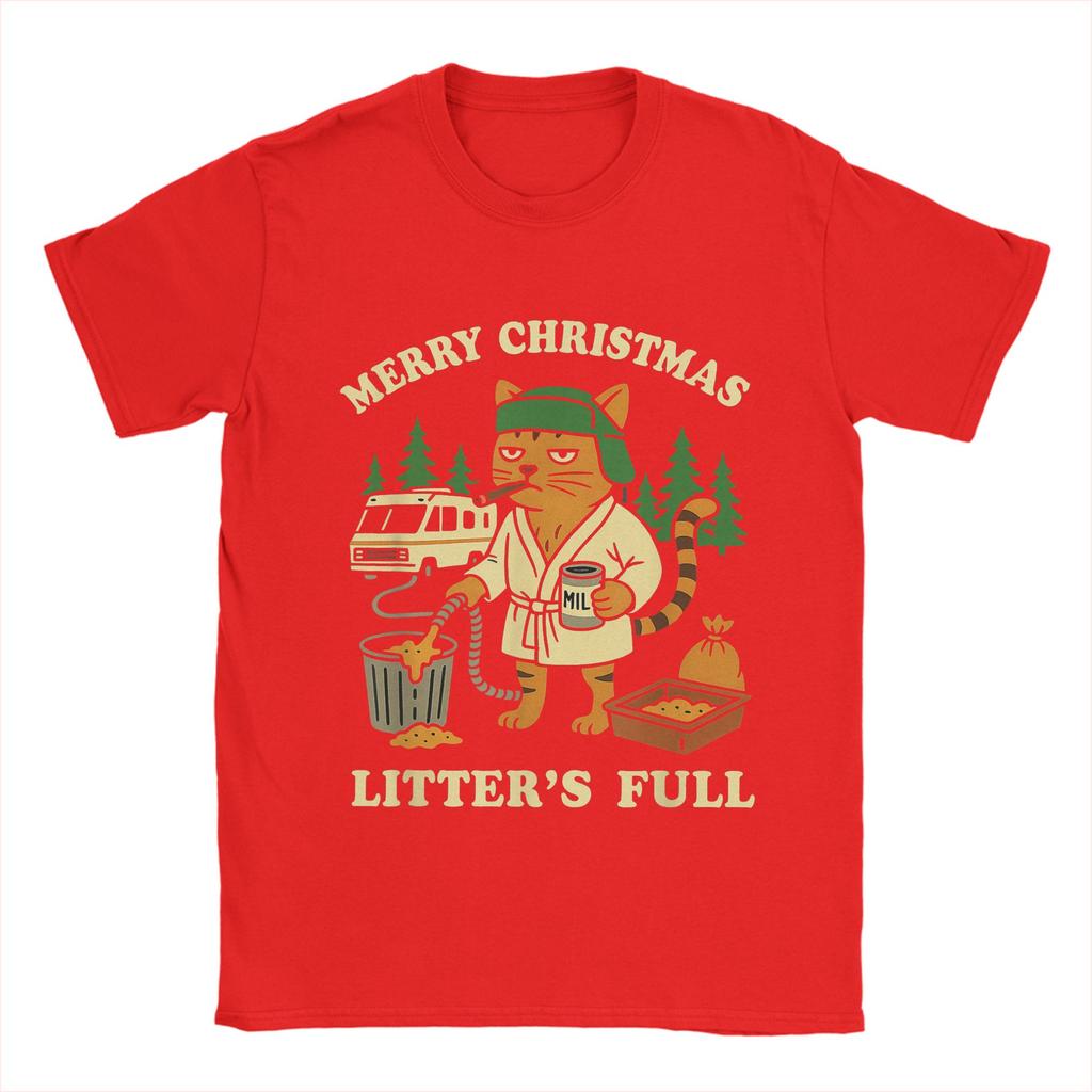 Men T-Shirt Funny Litters Full Cat  Vintage 100% Cotton Tees Short Sleeve  T Shirt Crewneck Tops Birthday Present