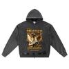 DTG Print Knitted Denim Zip-Up Hoodie Money Pleasure Brother Print Zipper Hoodies