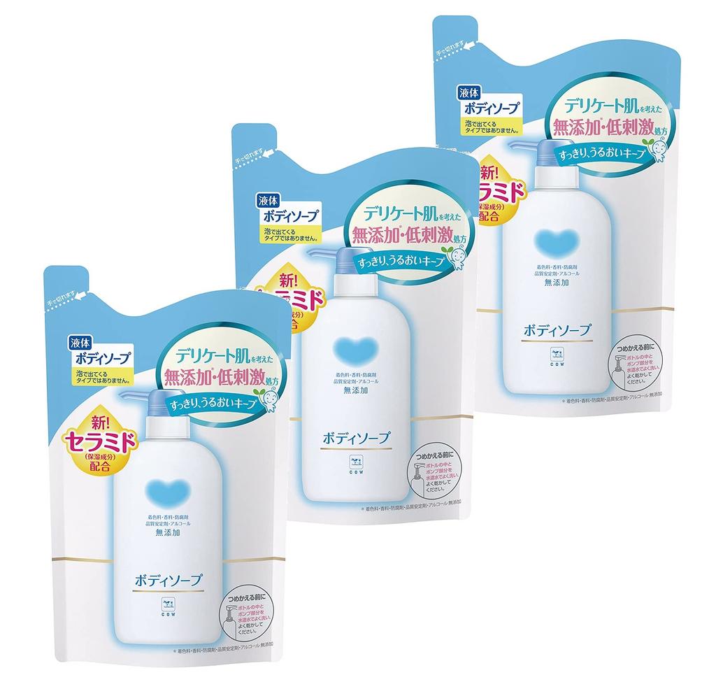 Cow Brand Body Soap Refill 400ml Additive-Free (x 3)