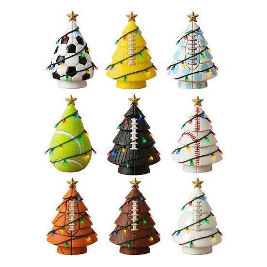 Вдохновленная спортивным мячом рождественская фигурка елки, изготовленная вручную из искусственной кожи, настольное украшение в форме дерева с золотой звездой на верхушке для праздничного домашнего декора