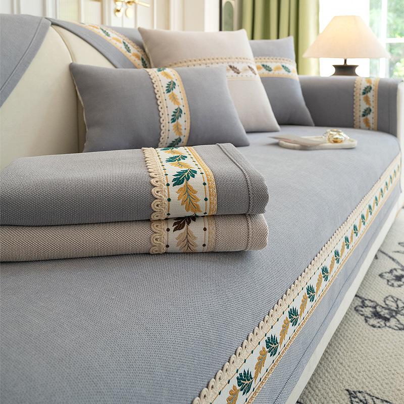 Fashionable And Simple Chenille Sofa Cushion Non-slip Solid Color Light Luxury Embroidered Cushion Sofa Cover Cloth Sofa Cover