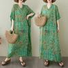 2025 Summer Plus Size Dress Women V-Neck Vintage Shirt Dress Casual Loose Basic Printing Linen Dress