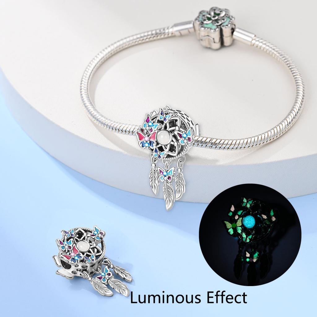 Красочный медный ажурный шарм-ловец снов с перьями, подходит для оригинального браслета, шарм «Цветущая вишня» для ювелирного подарка