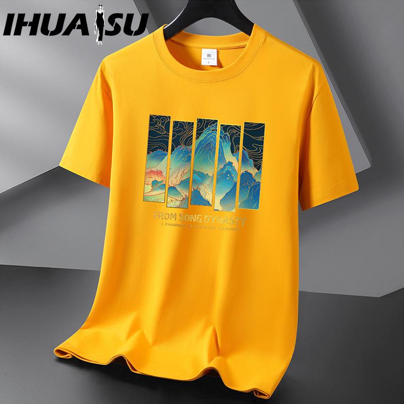 IHUASU Хлопковая футболка с коротким рукавом, мужская модная свободная рубашка с половиной рукава, сострадательная рубашка с принтом