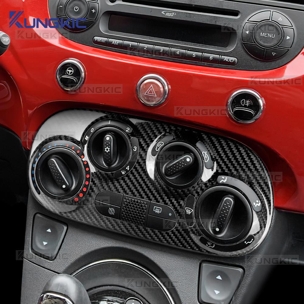 Real Dry Carbon Fiber Sticker For Abarth 595 2012-2024 Fiat 500 2008-2024 LHD RHD Car Manual Climate Central AC Knob Control