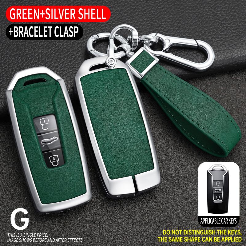 Zinc Alloy+ Leather Car Key Case Cover for VW Volkswagen Touareg 2018 2019 2020 2021 2022 2023 3 Buttons Remote Key Protector