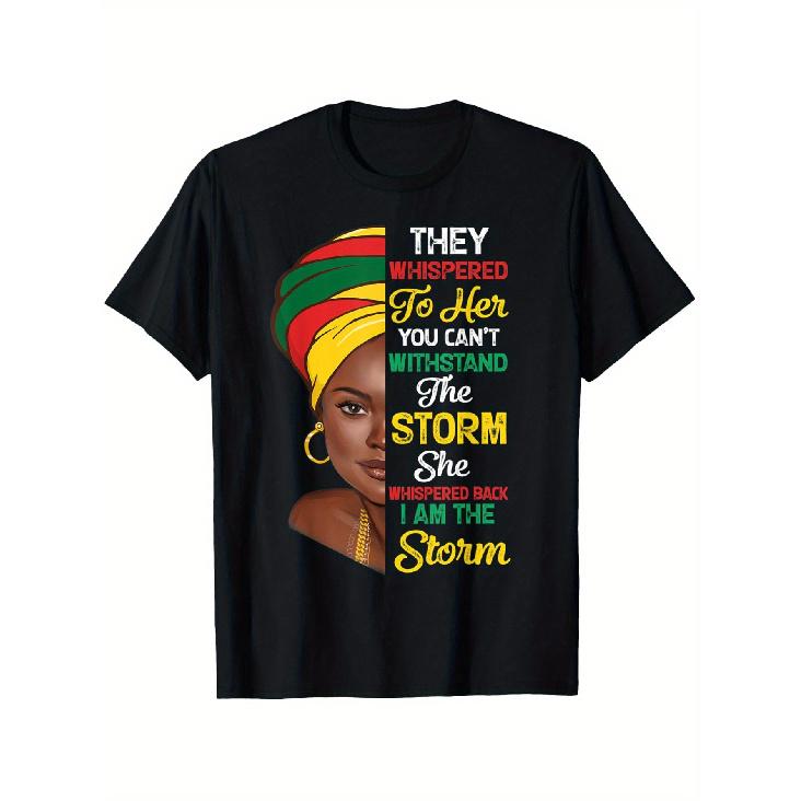 Black History Month Afro Woman Graphic T-Shirt - "I Am The Storm" Unisex Casual Tee, Cotton, Loose Fit, S-XXXL, Empowering Statement Design with