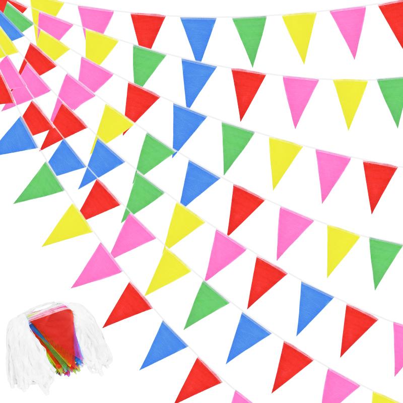50M 100Flag Colorful Triangle Bunting Garland Kids Happy Birthday Party Decoration Wedding Baby Shower Outdoor Hanging Banner