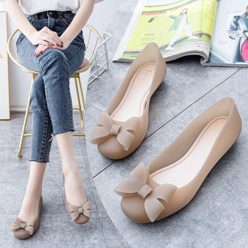 2024 Women's Bow Jelly Sandals: Thick Sole, Soft Material, Casual Low-Cut Beach Shoes