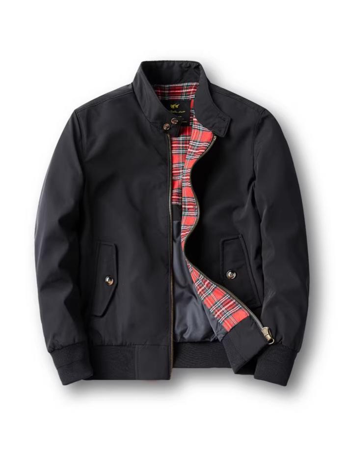 Мужская ретро куртка Harrington - Американский стиль крутого парня, Однотонная, Воротник-стойка, 3M Рабочая одежда для весны и осени.