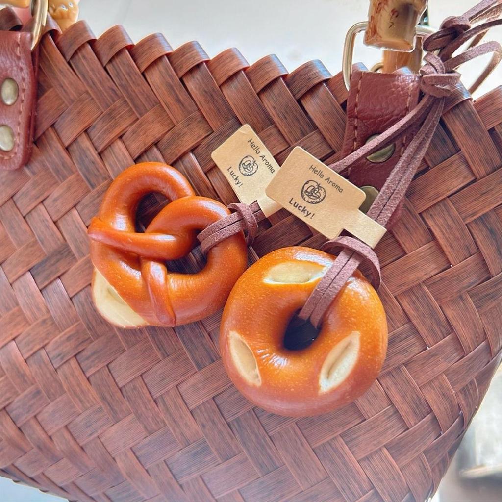 Yogodlns Alkali Water Bread Bagel Bag Pendant Cute Chocolate Woven Rope Pendant Bags Accessories