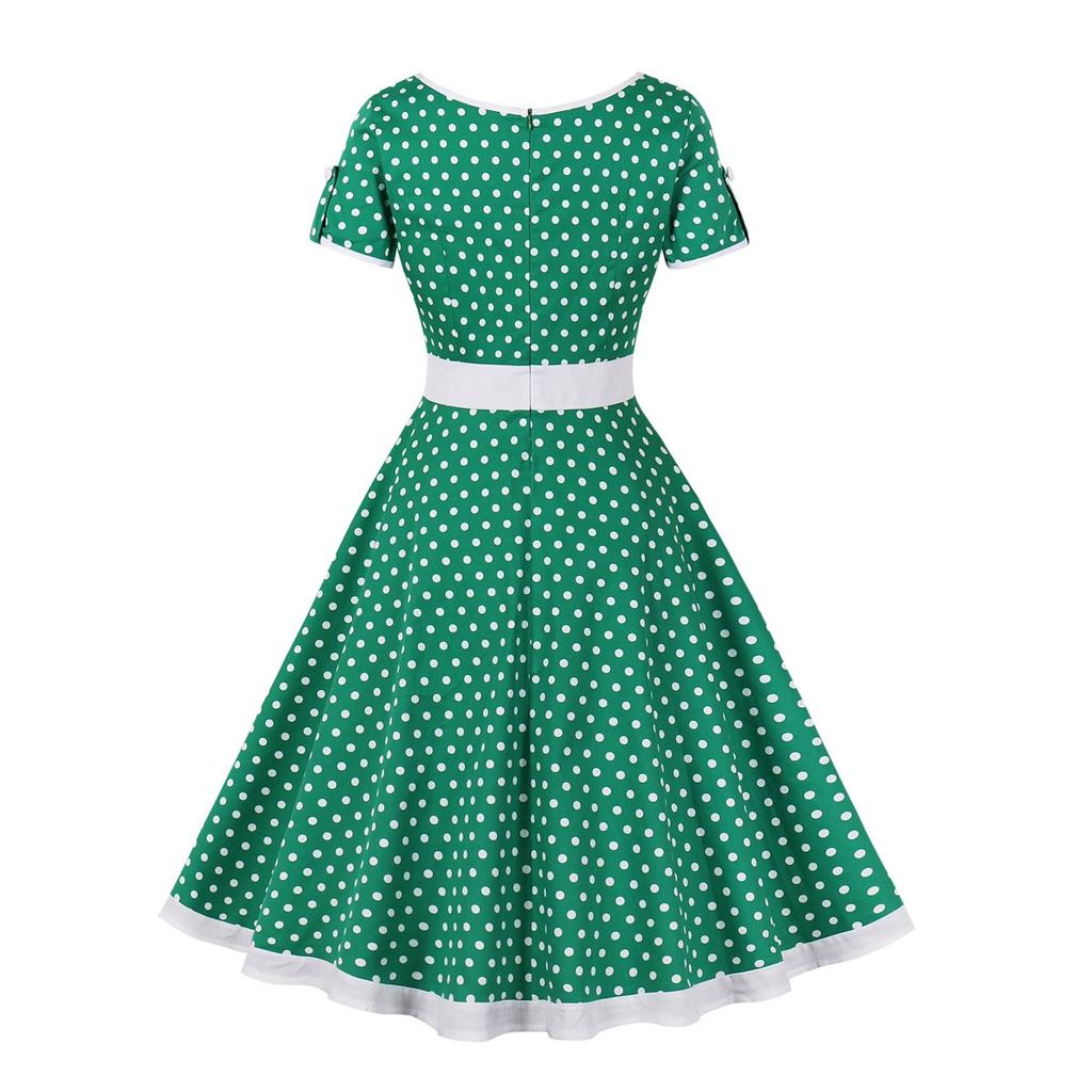 Женское винтажное платье в горошек в стиле рокабилли, коктейльное платье для вечеринки, платье на весну и лето с короткими рукавами
