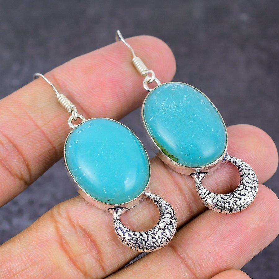 Sleeping Turquoise Gemstone 925 Sterling Silver Gift Jewelry Earring 2.36"