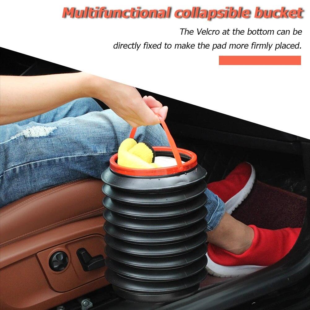 Universal Retractable Folding Car Trash Bin Garbage Can Car Wash Telescopic Bucket Folding Trash Organizer Garbage Holder Black