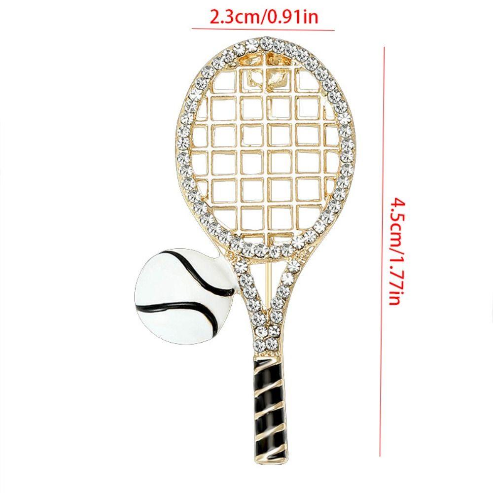 Zinc Zinc Alloy Enamel Metal Clothes Pin Rhinestone Gold Brooch Unique Tennis Racket Brooch  Daily
