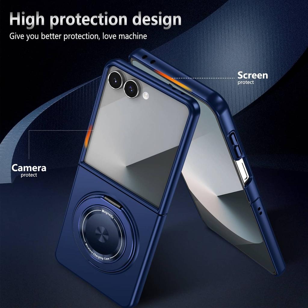 Магнитный чехол для Samsung Galaxy Z Flip 7/6/5/4/3 со стеклом-защитой экрана, вращающимся на 360° кольцом-держателем, противоударный защитный чехол