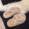 2024 New Casual Buckle One Word Fluffy Slippers Solid Color Home Fashion Outside Wear Cotton Drag