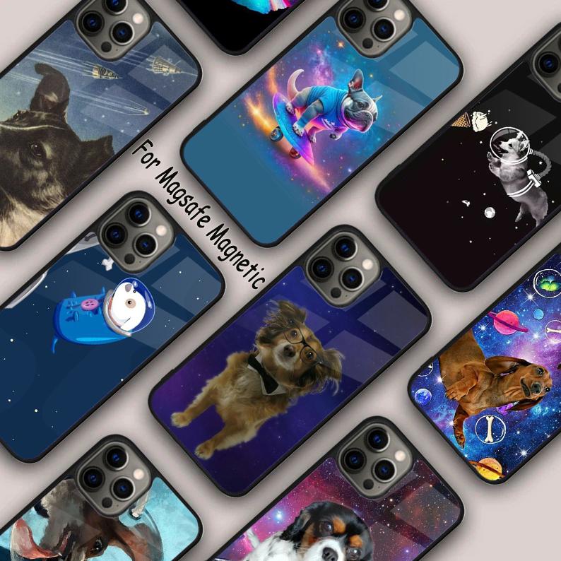Собака-скейтер в космосе Магнитный чехол для телефона ДЛЯ APPLE iPhone 17 Air 16 14 13 12 Pro Max 15 Plus Беспроводная зарядка С чехлом MagSafe