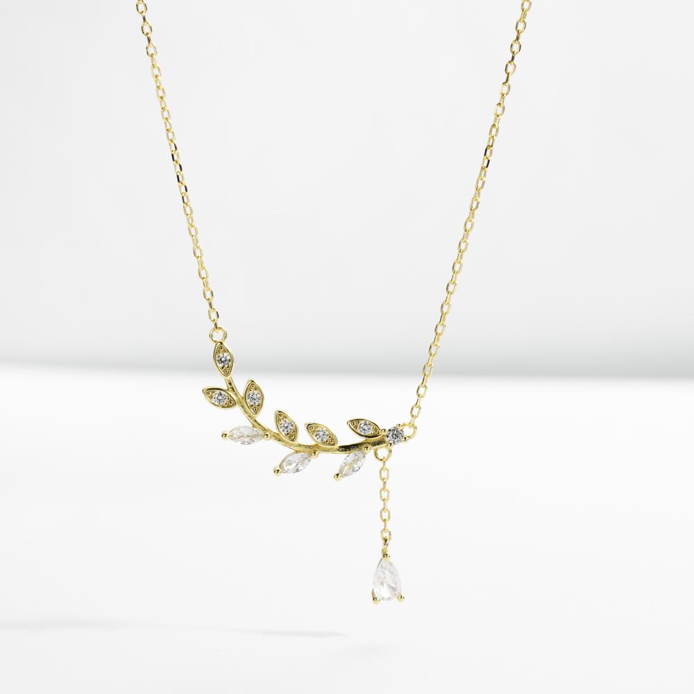 ANDYWEN Ожерелье с подвеской из стерлингового серебра 925 пробы с золотыми листьями и цирконием, длинная цепочка для женщин, 2023, роскошные ювелирные изделия с кристаллами