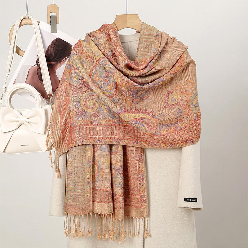Jacquard Tassel Scarf Imitation Cashmere Soft And Breathable Autumn And Winter Versatile Women'S Shawl Scarf Light Luxury Style