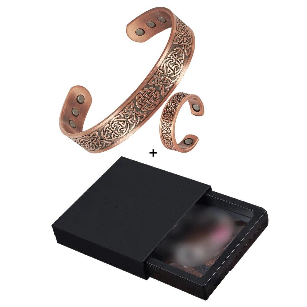 Магнитный комплект ювелирных изделий из чистой меди, регулируемые браслеты викингов, кольцо изменяемого размера, винтажный комплект украшений для здоровья, энергии, женщин и мужчин