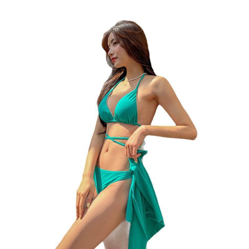 Solid color three-piece Korean 1011 hot spring new sexy small breasts gather straps BIKINI split swimsuit